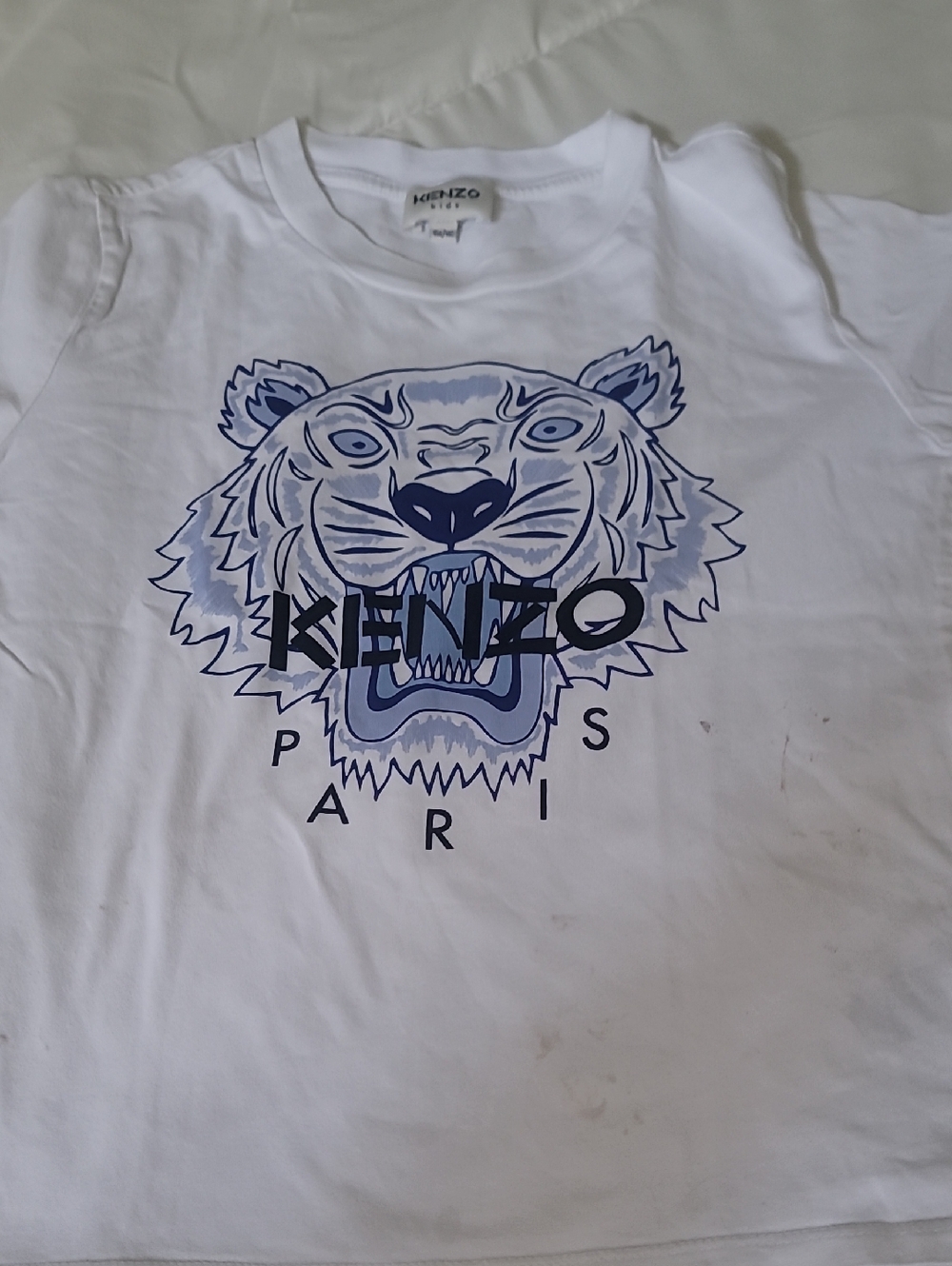 Kenzo Kids White Tee with Blue Tiger Graphic